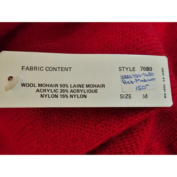 Vtg NWT I.B. Diffusion Red Mohair Blend Long Sweater Coat M Shoulder Pads - Picture 11 of 11